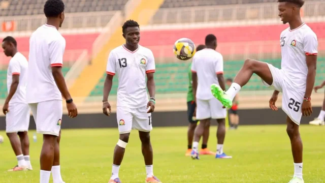 Harambee Stars players during their first training session at Nyayo Stadium ahead of Harambee Stars vs Eritrea