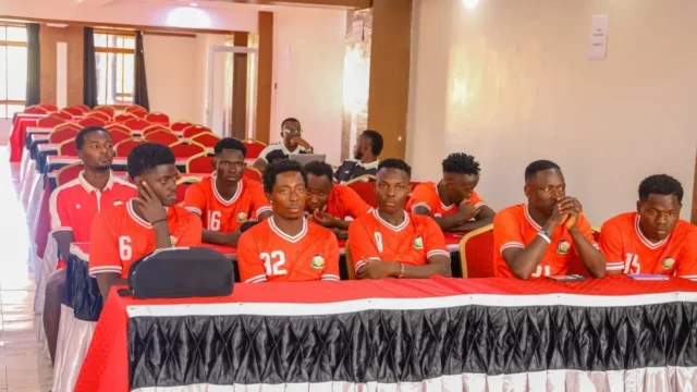 Kenya U23 players during KSh500,000 reward presentation after Tanzania win