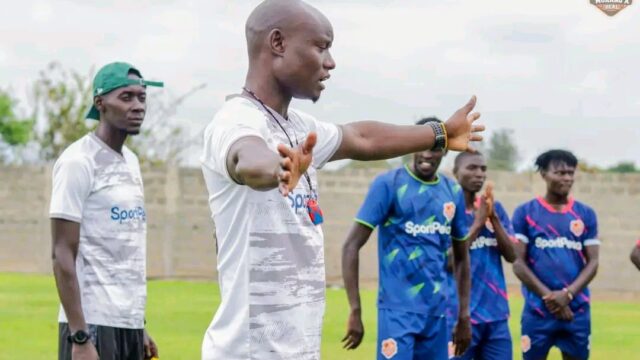 Murang'a Seal's head coach Dennis Odhiambo in training session ahead of the Posta Rangers clash.