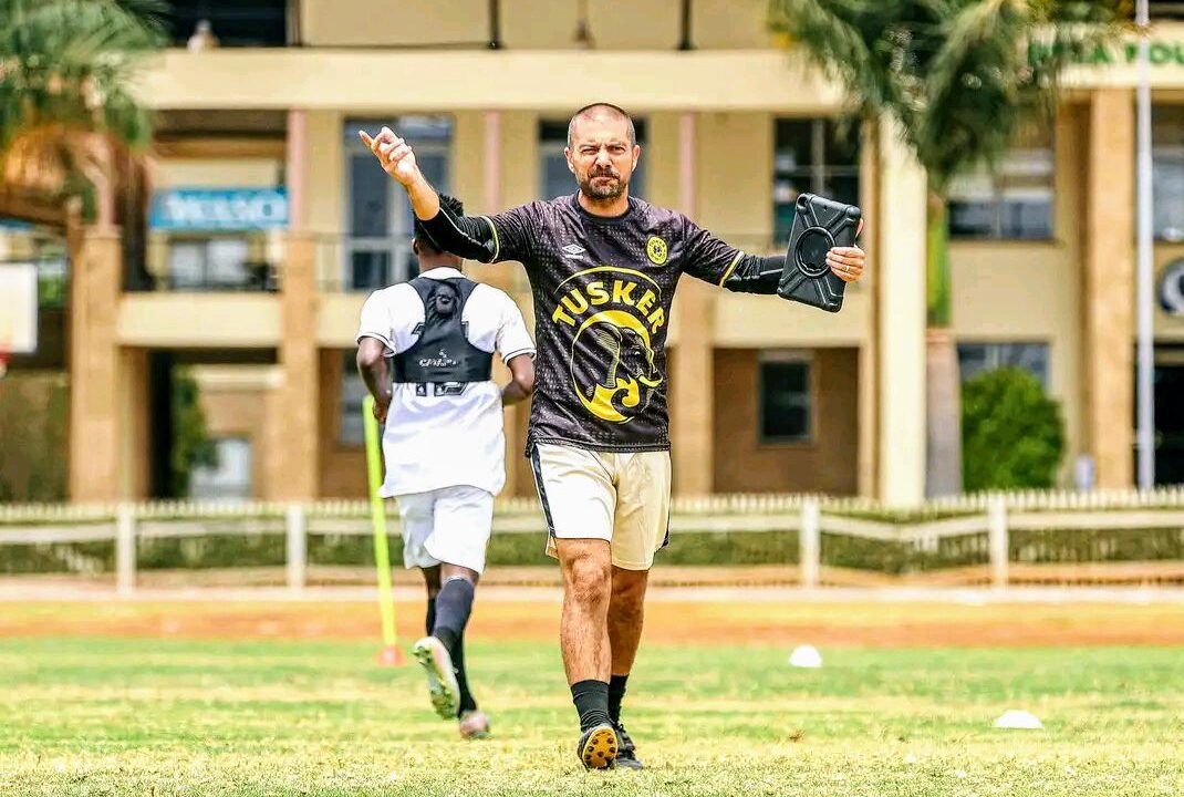 Tusker FC head coach Julien Mette during a training session at the Mpesa Foundation Grounds.