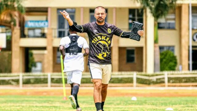Tusker FC head coach Julien Mette during a training session at the Mpesa Foundation Grounds.